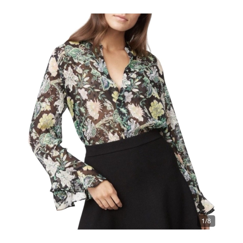 Club Monaco Tallant Sheer Blouse Women Medium Floral Long Sleeve Formal Pullover